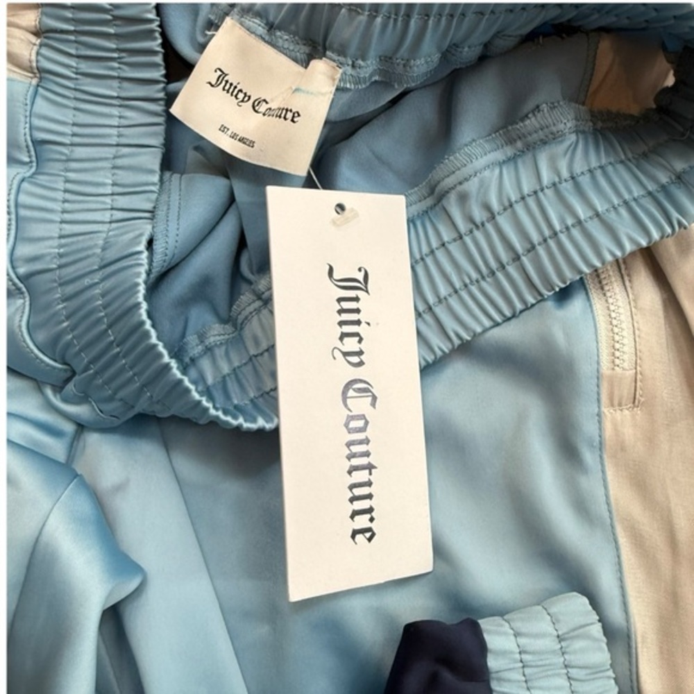 Juicy Couture‎ Women’s M Satin Colorblock Jogger Pants Blue Retro Y2K Style NWT - Picture 3 of 9